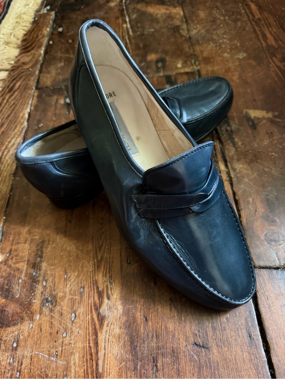 Bruno Magli Black Leather Penny Loafers